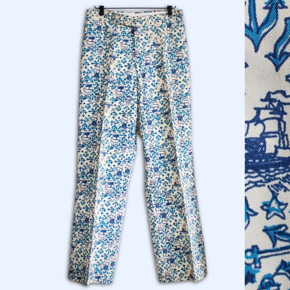 Lily Pulitzer VTG Mens Blue Nautical Anchor Ship Print Trouser Pants Size 30x31